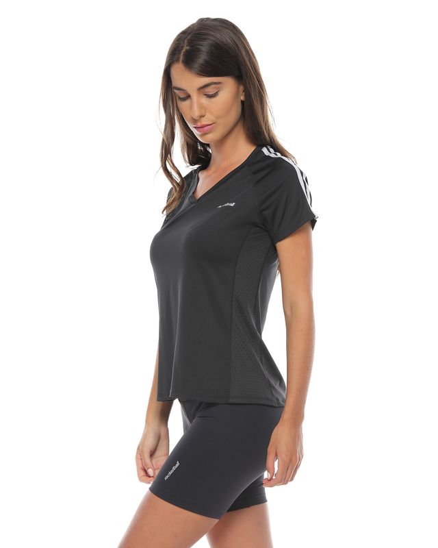 camiseta cuello v mujer, color negro/gris racketball movil