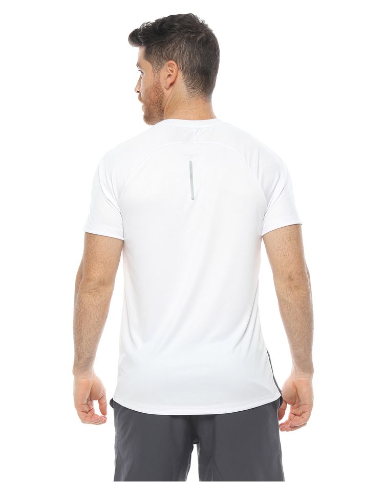 camiseta deportiva blanca y gris para hombre parte trasera
