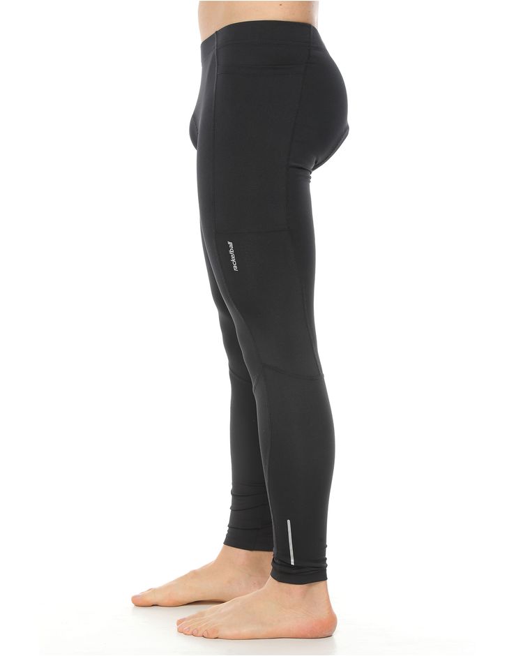 licra para ciclismo con badana color negro para hombre parte lateral izquierda con logo racketball