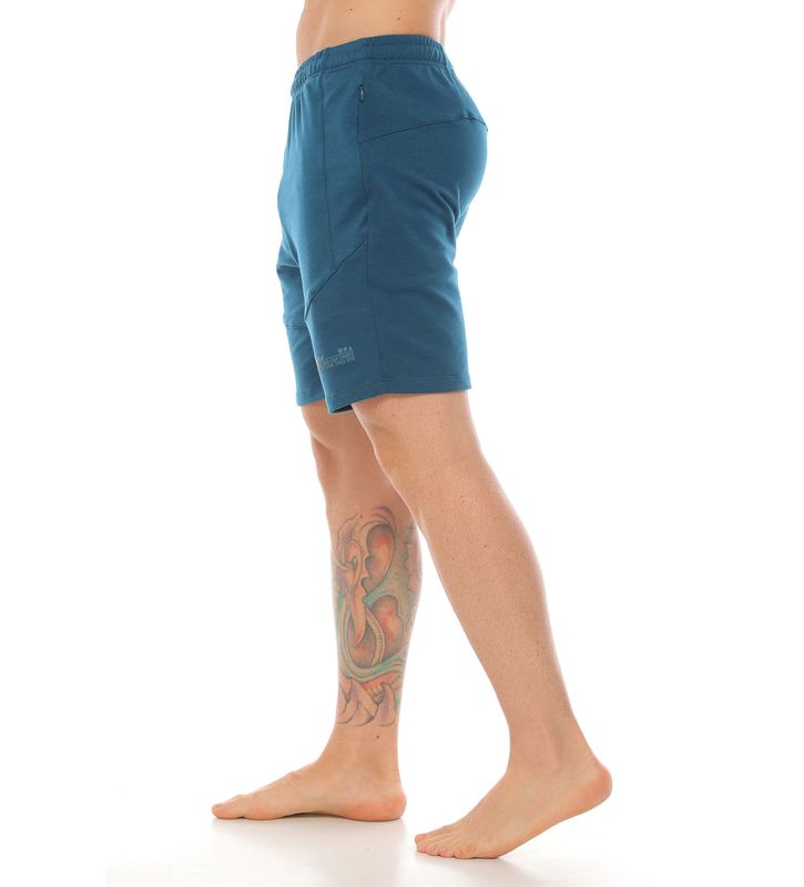 pantaloneta tipo jogger deportiva color petroleo para hombre parte lateral derecha