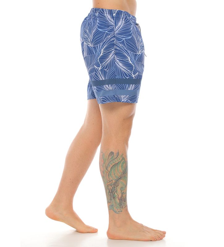 pantaloneta corta color azul oscuro con estampado para hombre parte lateral izquierda