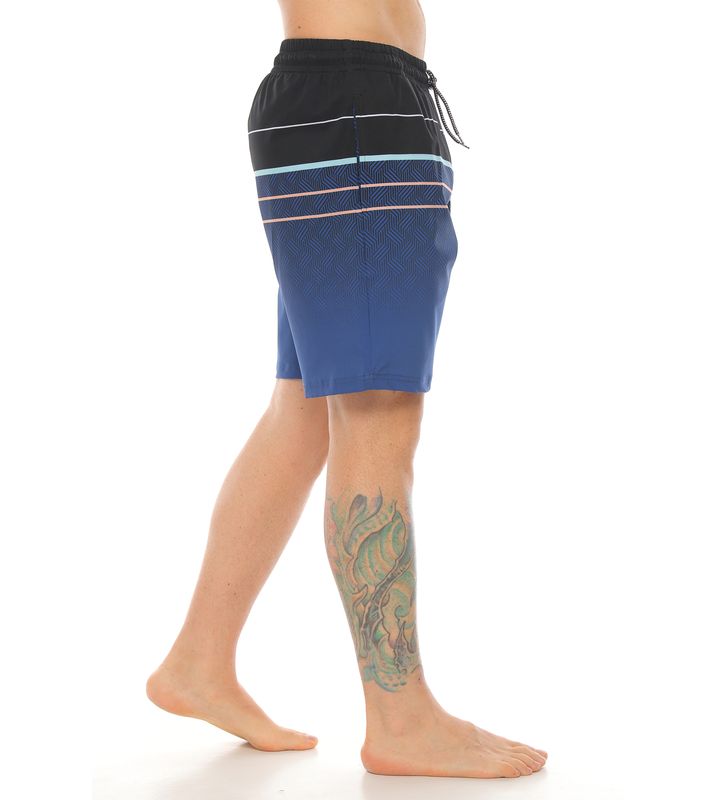 pantaloneta de playa larga color negro con azul para hombre parte lateral izquierda