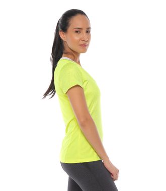 Camiseta Manga Corta Deportiva Amarilla para Mujer parte lateral izquierda