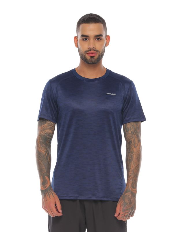 camiseta azul oscuro manga corta para hombre