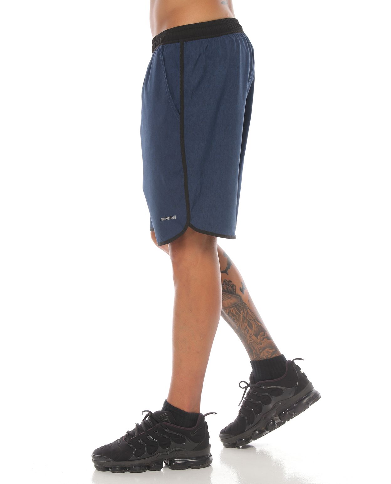 pantaloneta deportiva color petroleo negro para hombre parte lateral izquierda con logo racketball