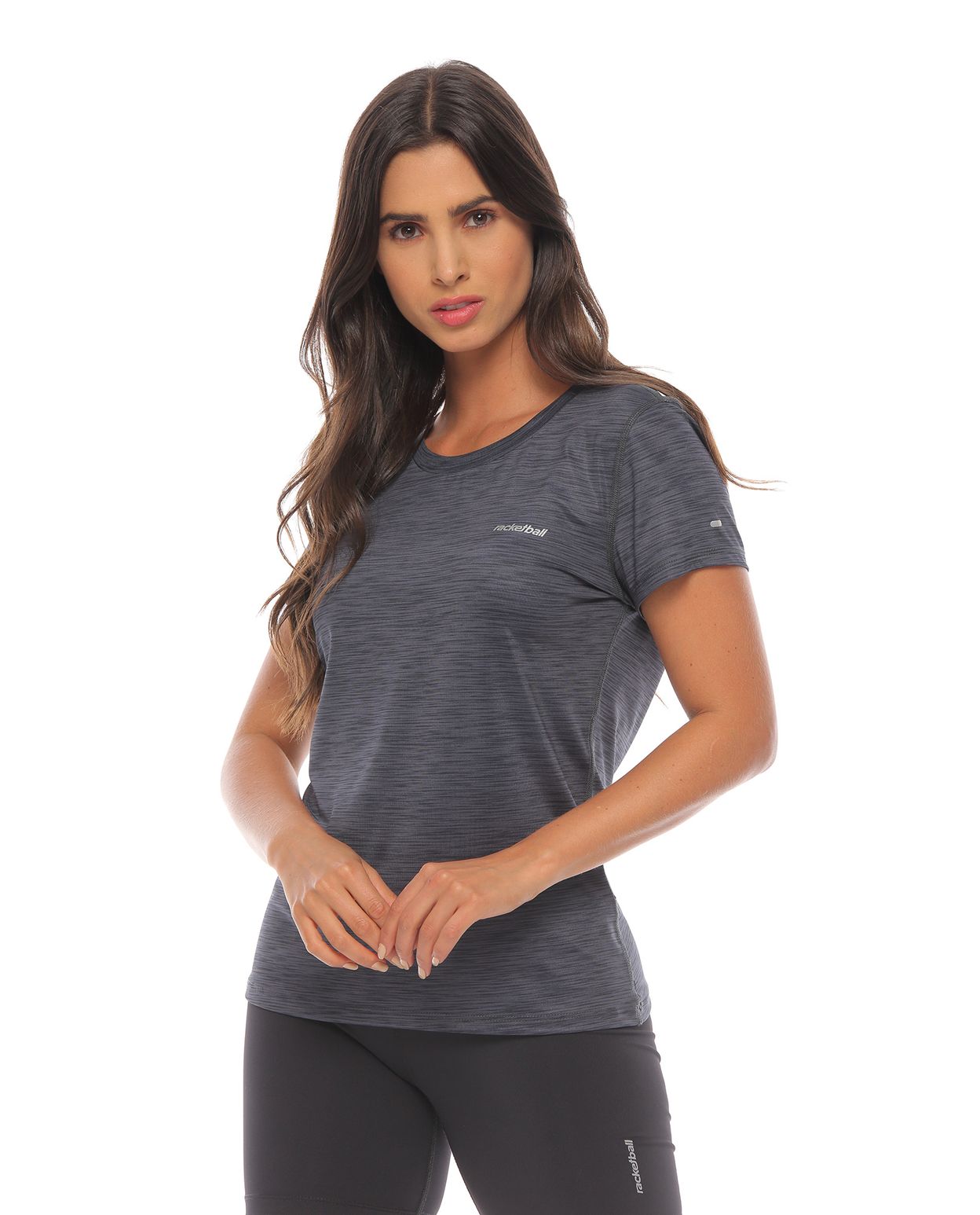 Camiseta deportiva para mujer, color gris oscuro - movil