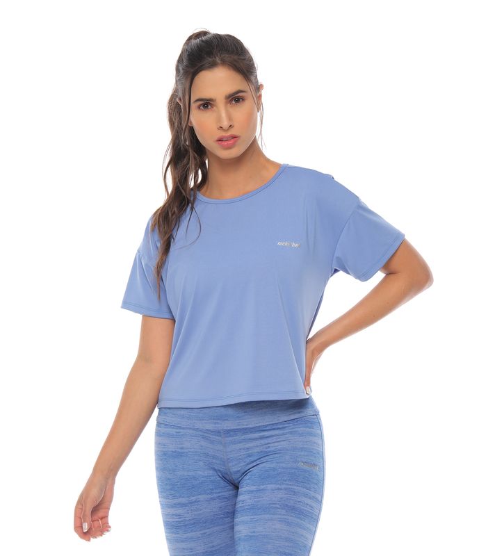 camiseta deportiva manga corta color hortensia para mujer