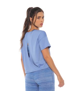 camiseta deportiva manga corta color hortensia para mujer parte trasera