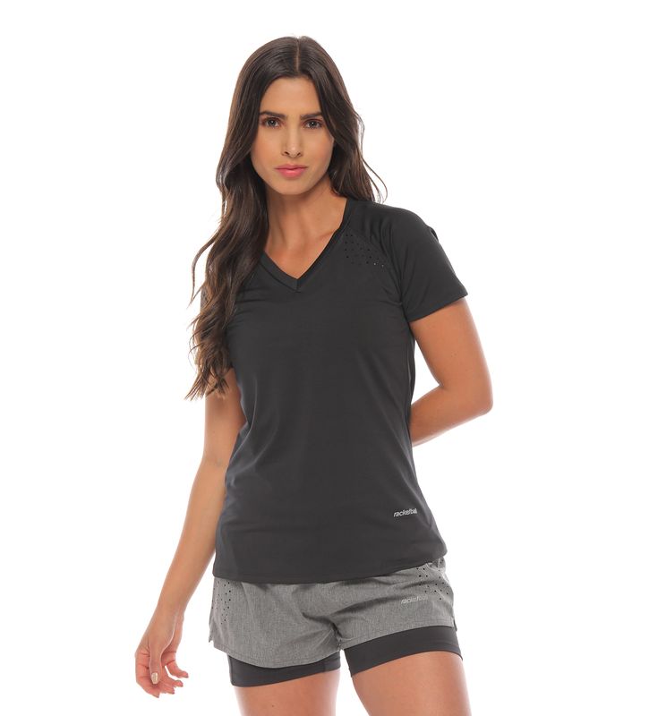 camiseta deportiva manga corta color negro para mujer