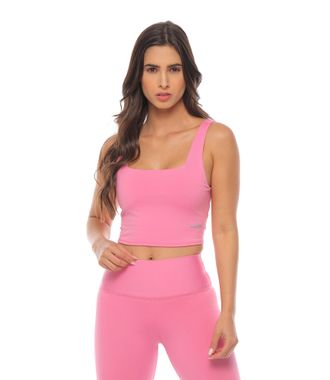 crop top deportivo con soporte alto color rosa para mujer