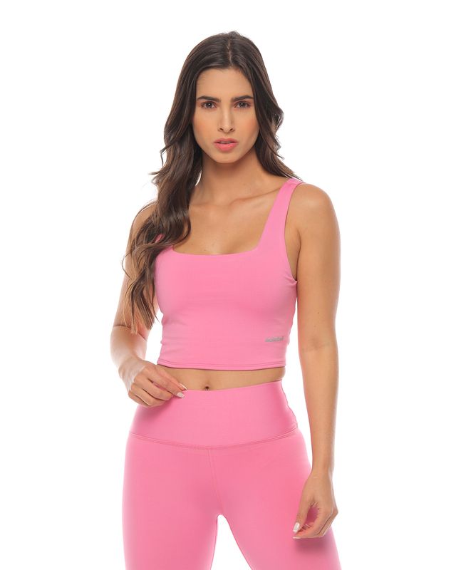 crop top deportivo con soporte alto color rosa para mujer
