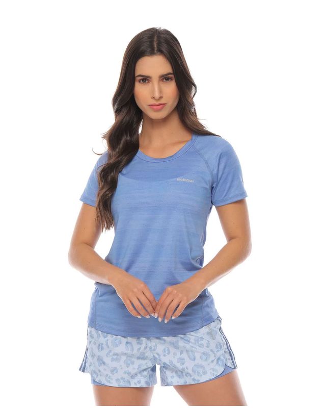 Camiseta Deportiva Manga Corta Azul para Mujer
