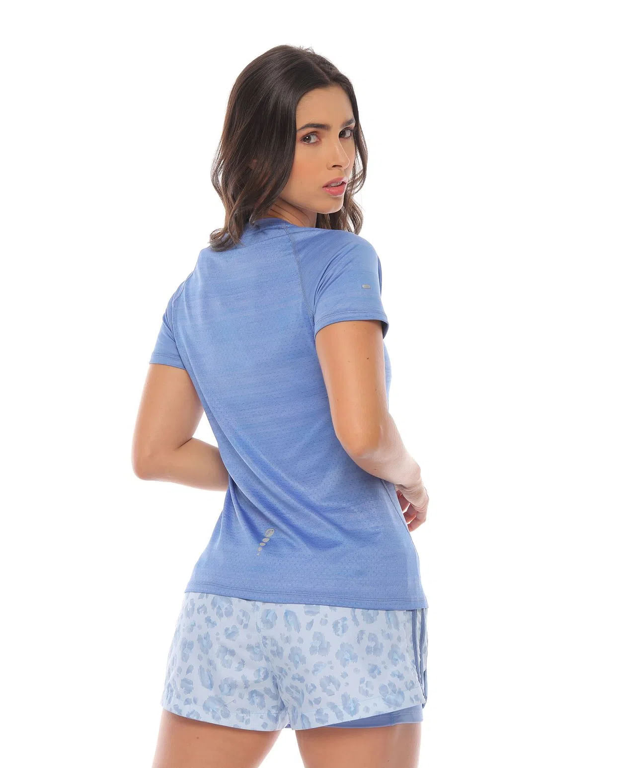 Camiseta Deportiva Manga Corta Azul para Mujer parte trasera