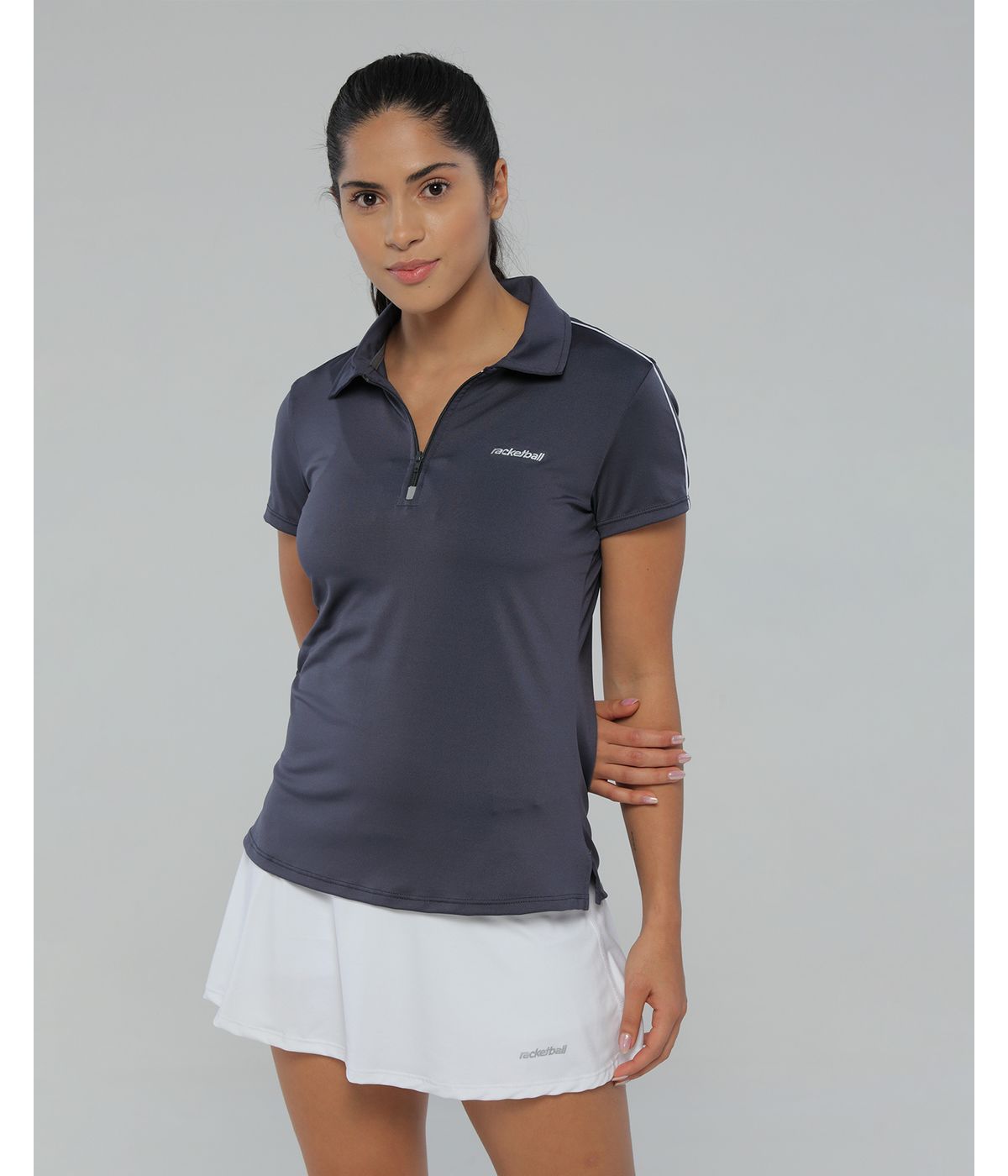 camiseta tipo polo mujer, color gris oscuro - racketball movil