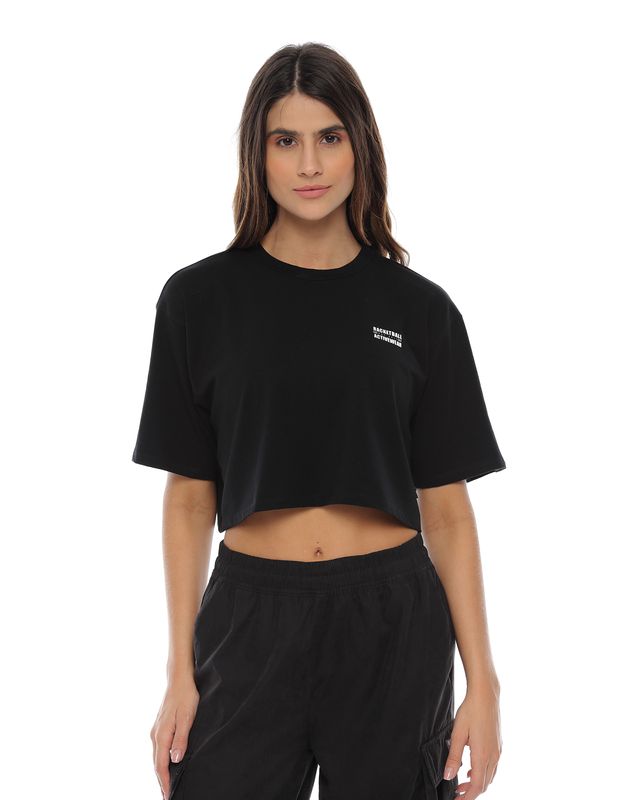Camiseta manga corta oversize mujer, color negro I Racketball - movil