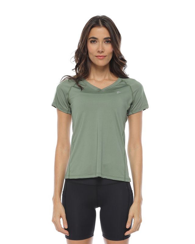 camiseta cuello v mujer, color verde oliva claro - racketball movil