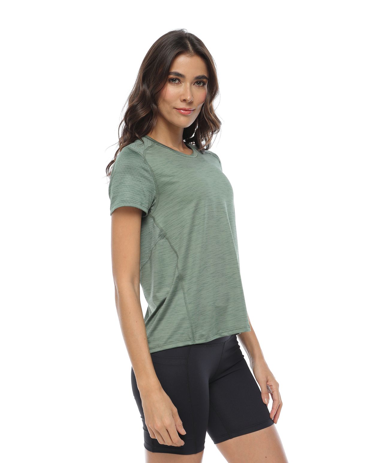 camiseta deportiva mujer, color oliva jaspe - racketball movil